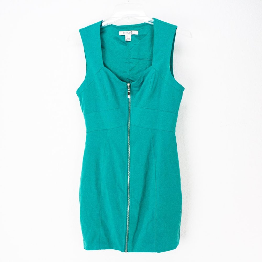 Sheath Dress Lined Teal Full Zip Small Sleeveless